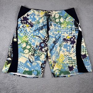 Y2K ONeill SuperFreak Mens 39 Board Shorts Swim Trunks Surf Skater Green Vintage